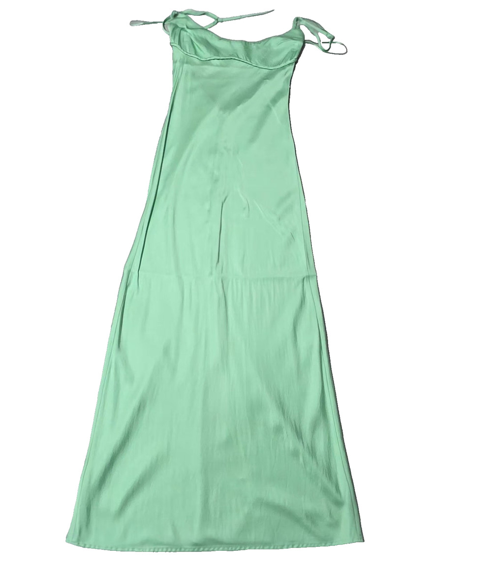 ZARA Mint Green Satin Effect Maxi Dress - Size Medium - 100% Viscose Slip Dress